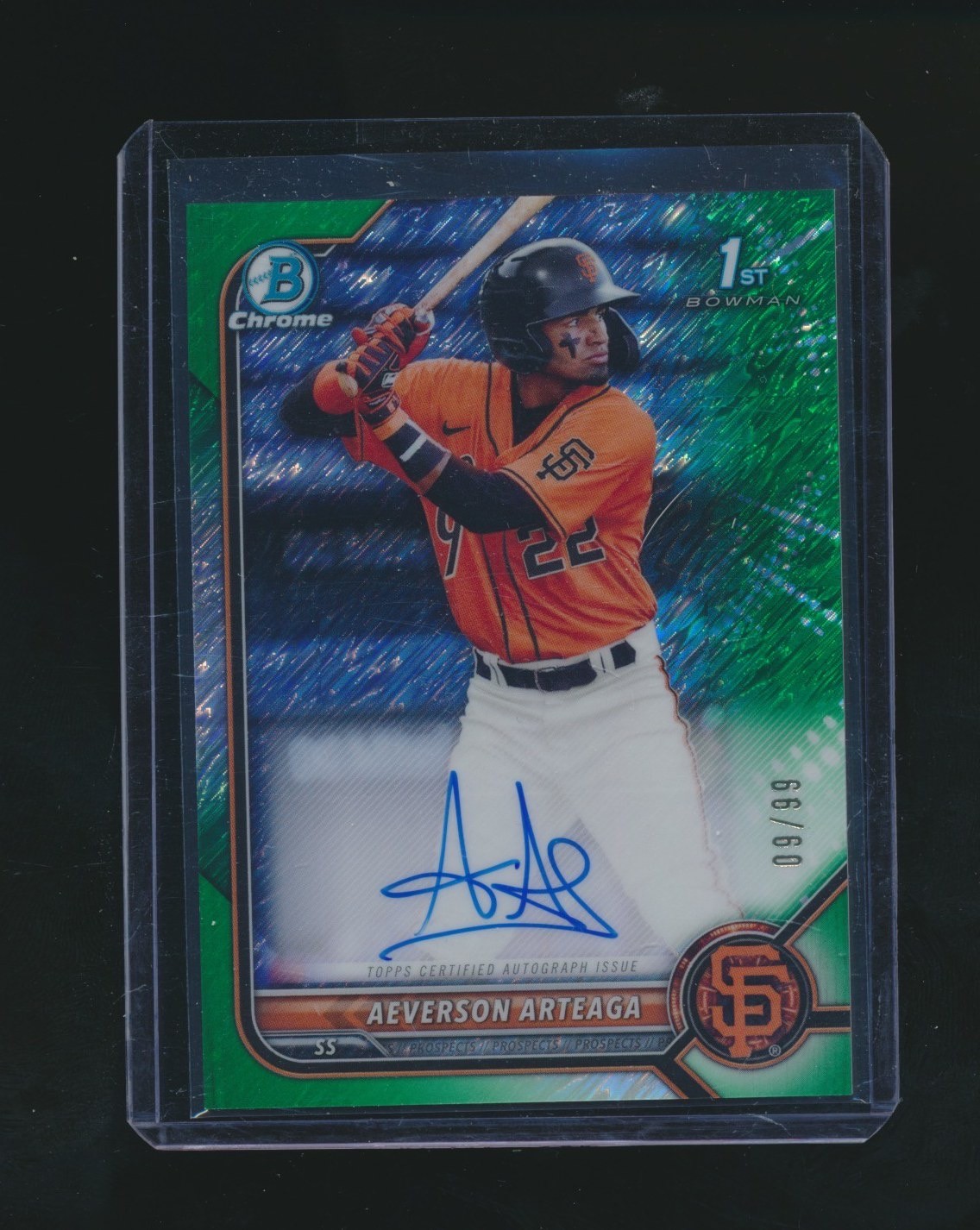 AEVERSON ARTEAGA 2022 BOWMAN CHROME 1ST GREEN REFRACTOR RC AUTO 09/99 #CPA-JGO