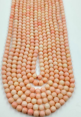 20 inch Pink coral round smooth necklace 5mm beads gemstone 7 line necklace