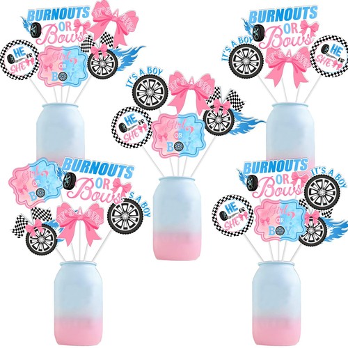 Cheereveal 24Pcs Burnouts or Bows Gender Reveal Centerpiece Sticks, Blue and ...