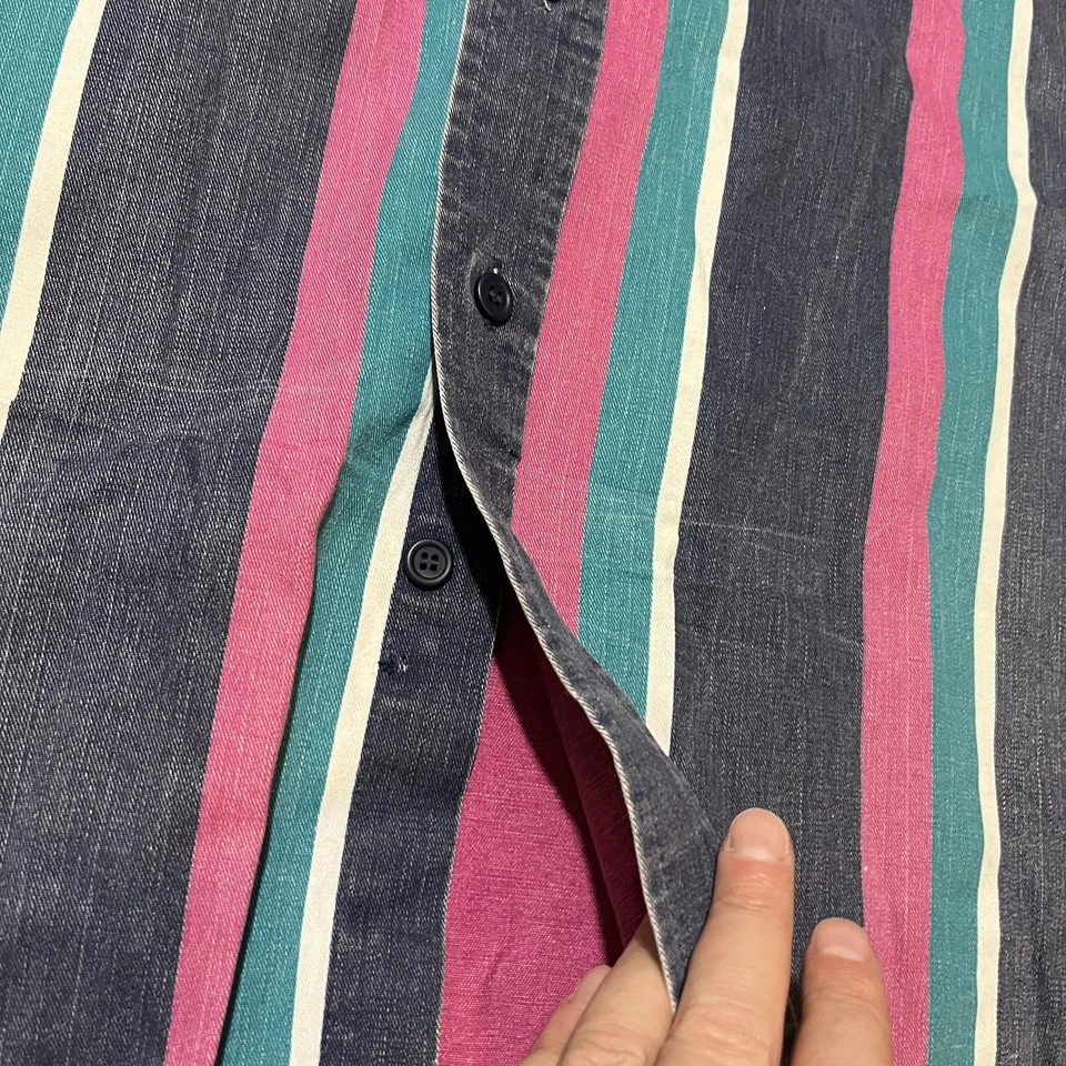 Vintage Wrangler Brushpopper Shirt 3XL Tall Stripe Denim Western Made USA 80s - Image 4 of 4