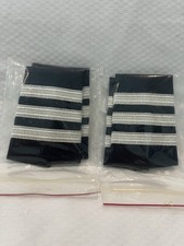 NEW 2 Pair of Pilot's Dark Navy Epaulets with 3 Silver Bars