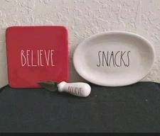 Rae Dunn Believe Snacks Tray Plate Cheese Knife Christmas Red White Holiday 