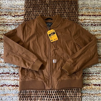 Carhartt NWT OH2524-W Canvas Full Zip Bomber Jacket Khaki Women's Large NEW