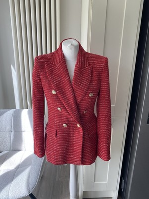 ZARA RED GOLD TEXTURED TWEED DOUBLE BREASTED BLAZER JACKET SIZE S
