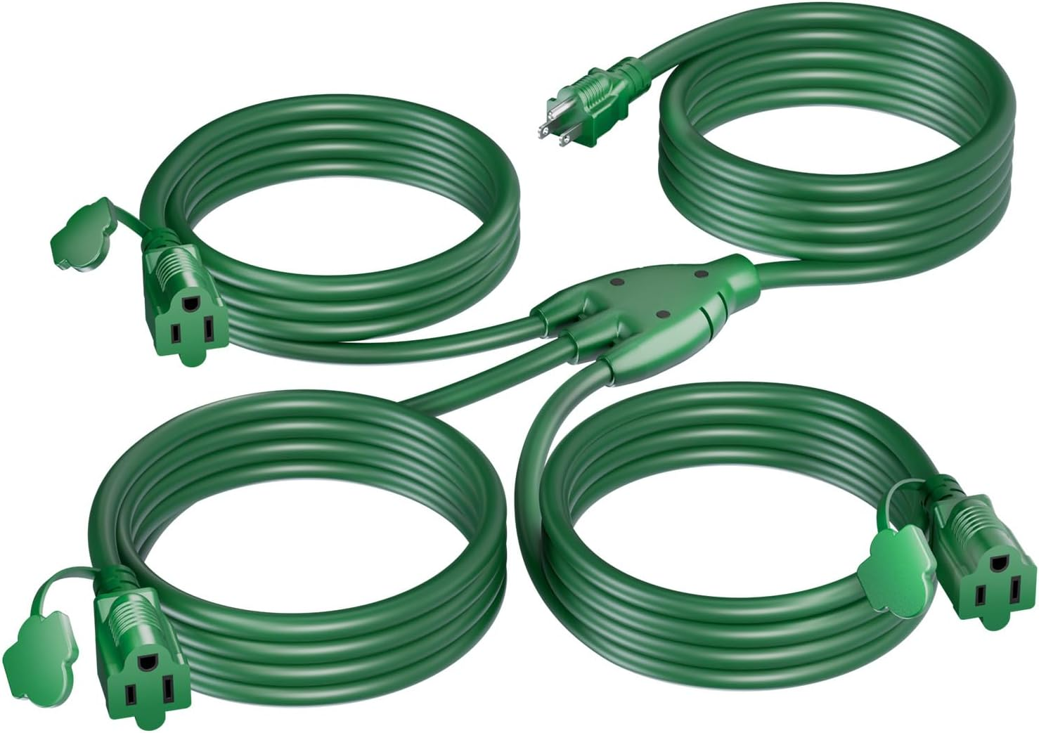 - 25 FT Christmas Lights Outdoor Extension Cord 1 to 3 Splitter, 3 Prong Outlets