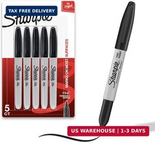Sharpie Permanent Markers, Fine Tip, Black, 5 Count - Quick Drying, Fade Resista