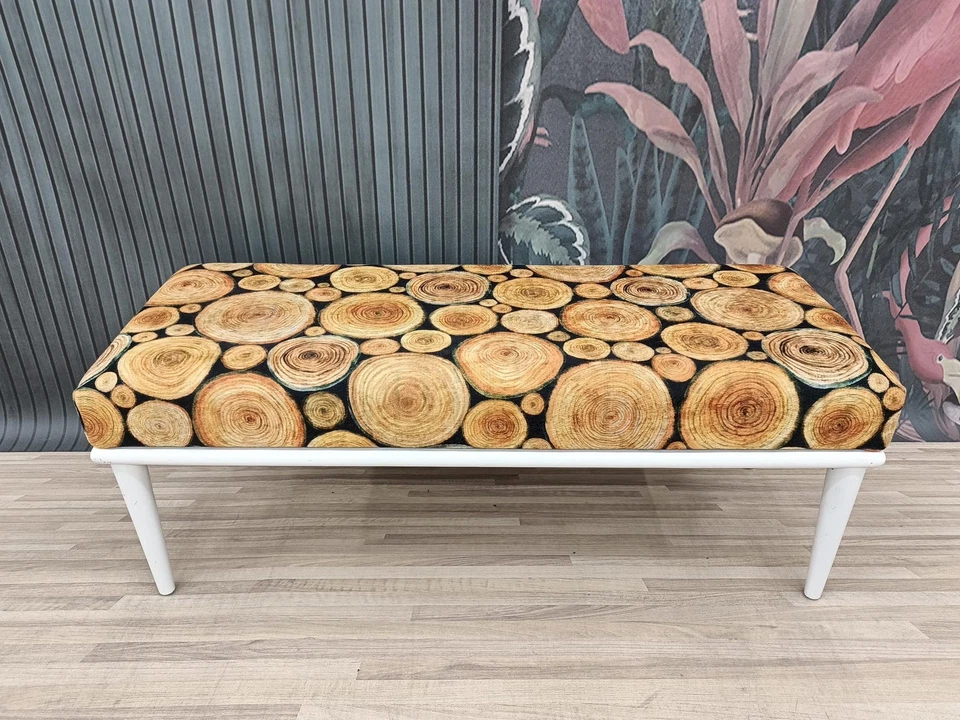 Wood Pattern Bench Handmade Furniture Piano Bench Upholstered Ottoman Bench - Image 2 of 4