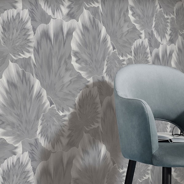 Vliestapete Marmoriert BläTter Floral Grau Silber Metallic 10402-10 (3,47€/1Qm)-image
