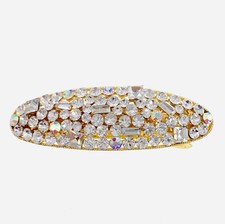 USA GLAM BOW BARRETTE Hair Clip Hairpin Rhinestone Crystal Elegant GOLD J15