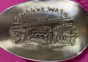 Spokane Falls Bridge WA 5.25" Souvenir Spoon Simmons Paye Savoy Pattern 13g