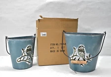 CTW Home Collection Half Round Bucket Planters Birds Navy Blue Rustic Edges