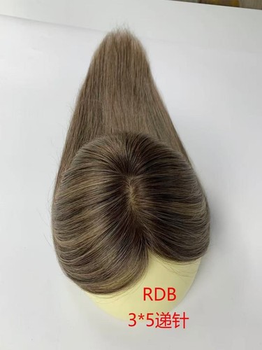 14" Ash Brown 100% Virgin Human Hair Topper for Women 3x5 inch Silk Base - Picture 3 of 4