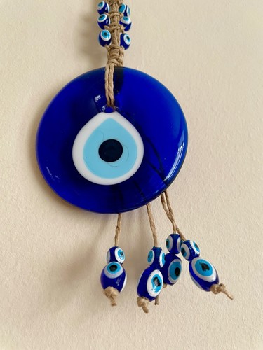 Mal de ojo de vidrio hecho a mano con cuerda de papel, colgante de pared de la suerte, perfecto nuevo regalo para el hogar - Imagen 8 de 14
