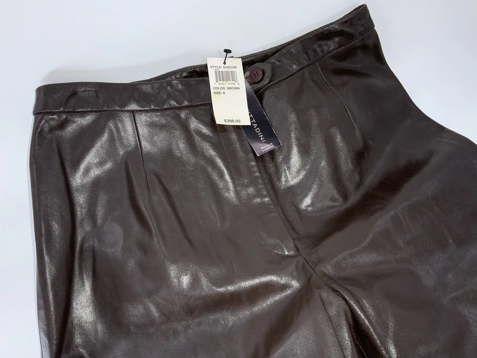 Pantalones Adrienne Vittadini Talla 8 Marrón Cuero Rayón Recto Nuevos con Etiquetas $398 YGI C2-175 Foto 3 de 4