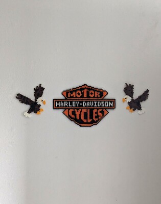 Harley Davidson And Eagles Perler Bead Pixel Wall Art (Set of 3