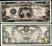New Zodiac Libra Million Dollar Play Funny Money Novelty Bill with FREE SLEEVE