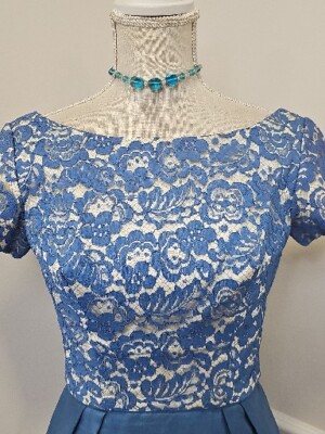 Vintage'50s MARDI GRAS Blue Lace Cocktail Dress Designer /Day Dress | eBay
