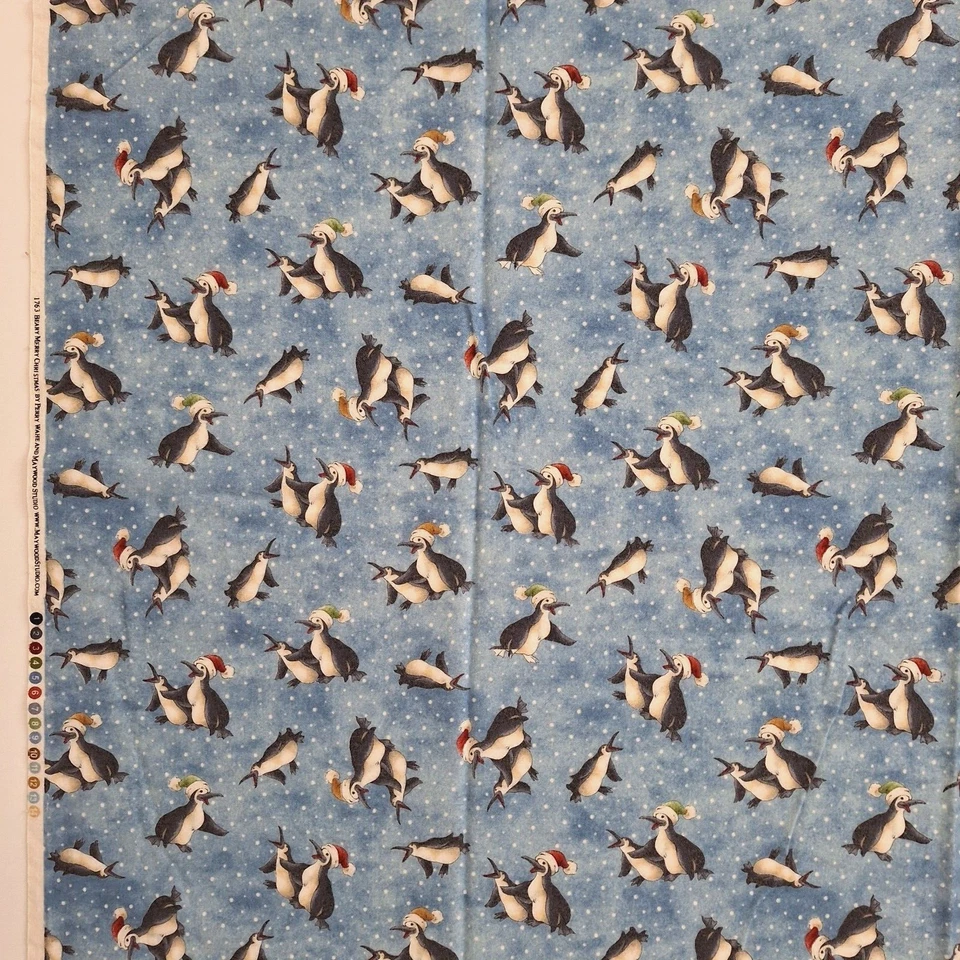 Penguins Blue Beary Merry Christmas Maywood Juvenile Cotton Flannel Fabric 42" L - Image 3 of 4
