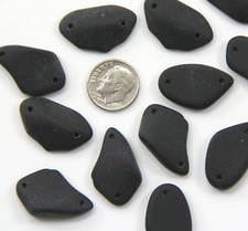 2 Hole, Free Form Flat Pendant Bead Mix, Jet Black w/Matte Finish, 6 Pieces