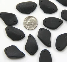 2 Hole, Free Form Flat Pendant Bead Mix, Jet Black w/Matte Finish, 6 Pieces