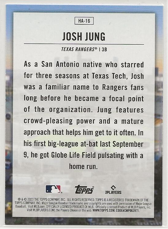JOSH JUNG 2023 Topps Series 2 RC Home Field Advantage - TEXAS