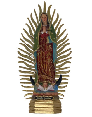 Virgen de Guadalupe Capa Verde Estrellas  Estatua Resina Resin 8 Inches Nuevo