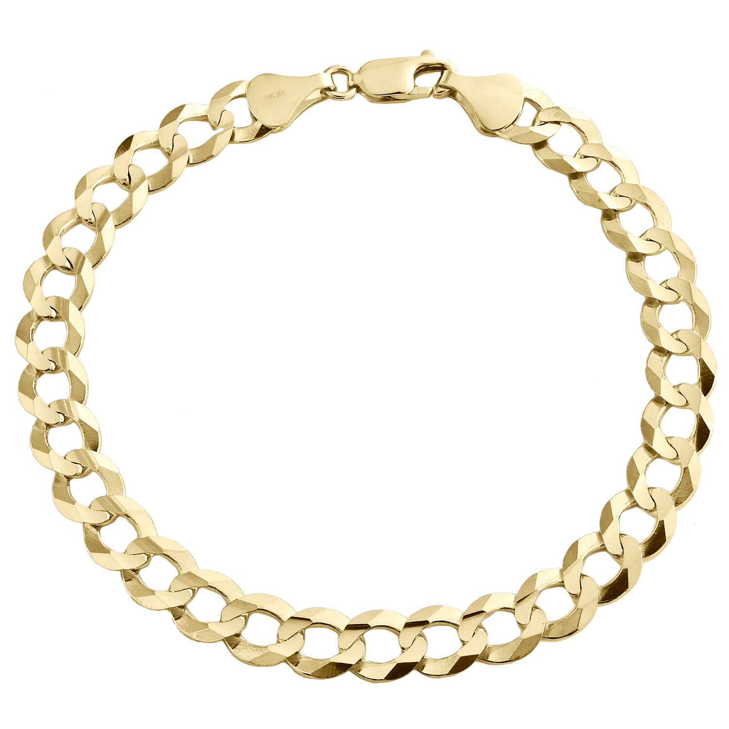 14K Yellow Gold 8mm Solid Plain Curb Cuban Link Lobster Clasp Bracelet 8-9 Inch
