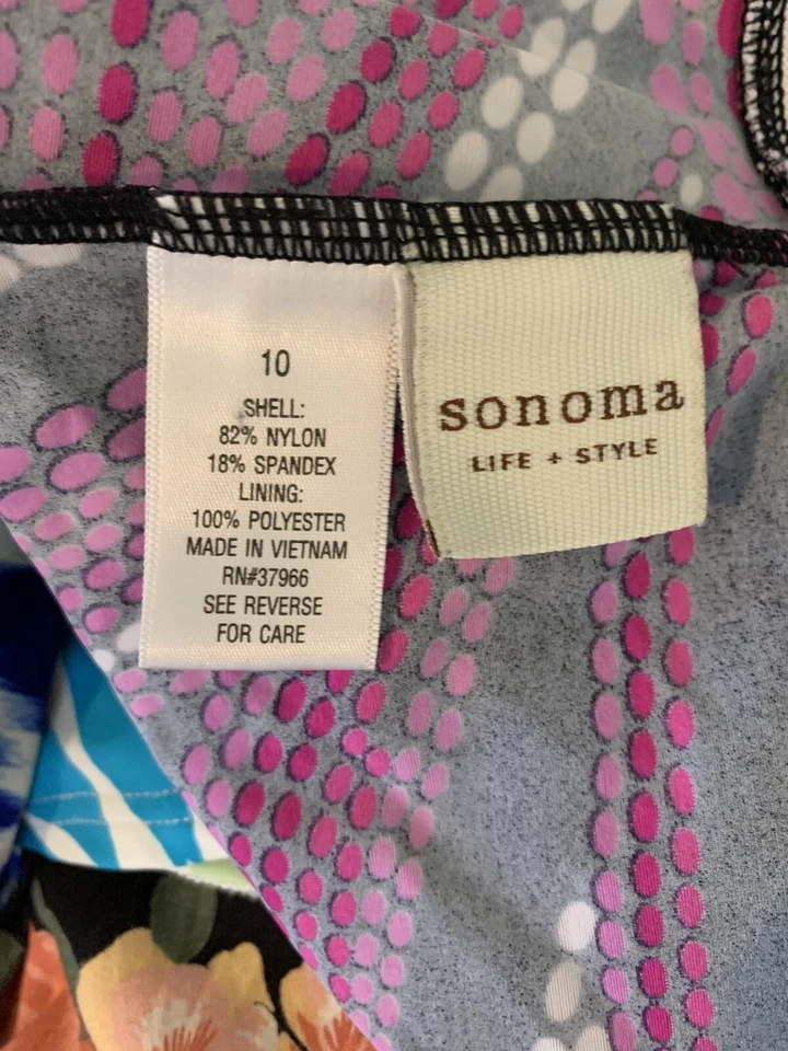 Sonoma Tankini Top Talla 10 Negro Púrpura Rosa Blanco Lunares Traje de Baño Foto 4 de 4