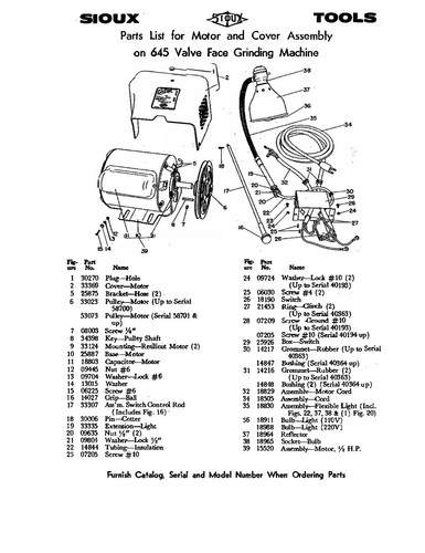 Valve Grinder Instruction & Parts Manual Fits Sioux Model 645 & 645L - Picture 12 of 15