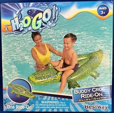 H20GO Inflatable Buddy Croc Ride-On 60”x 28” Ages 3+, Pool & Beach Toy, NEW