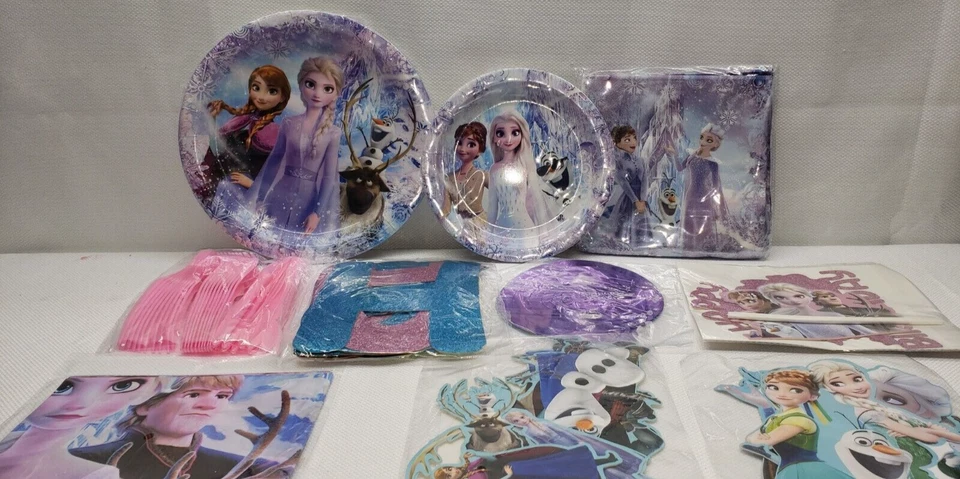 Disney Frozen Cumpleaños Fiesta Suministros Kit Platos Servilletas Mantel Vajilla Foto 4 de 4