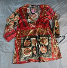 plus red printed satin long sleeve wrap dress