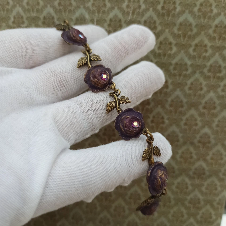 Michal Negrin Bracelet Purple Roses Pink AB Aurora Borealis Crystals Statement - Изображение 3 из 4