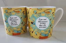 Rare Discontinued Pier 1 Breakfast In Bed Porcelain Mugs Set Of Two 16 Oz
