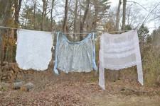 Vintage half apron lot of 3 lace sheer floral pretty fancy child's blue pink