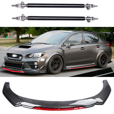 For Subaru Impreza Front Bumper Lip Spoiler Splitter Strut Rods Carbon Fiber