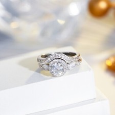 2pcs/Set Women Silver Plated Stackable CZ Wedding Engagement Cubic Zirconia Ring