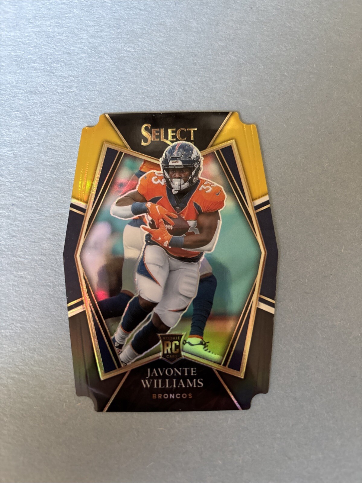 Javonte Williams 2021 Panini Select #157 Black and Gold Prizm Die Cut
