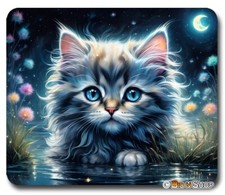 Cute Blue Eyed Kitten in Moonlight - Mousepad / PC Mouse Pad Mat - Office GIFT