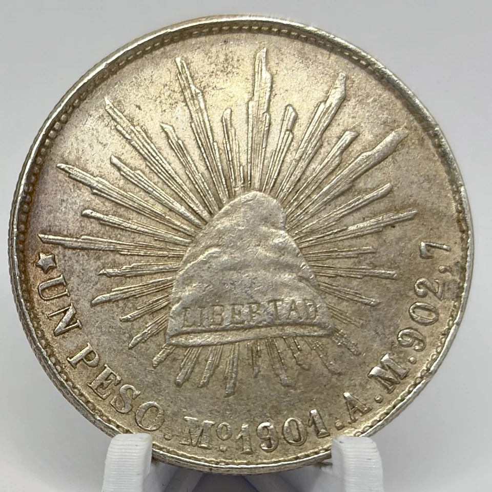 Moneda de Plata México Un Peso 1901 - Enorme Error de Duplicación de Máquina | Buen Estado Foto 2 de 4