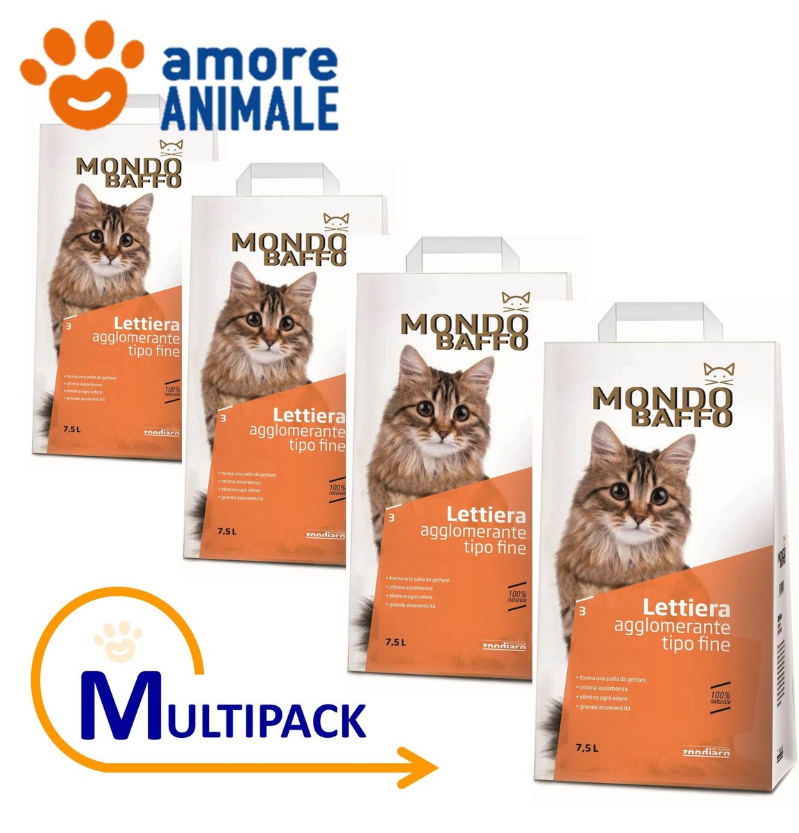 Lettiera Per Gatti Mondo Baffo - Agglomerante Ultra, Carboni Attivi, 7.5L - Foto 4