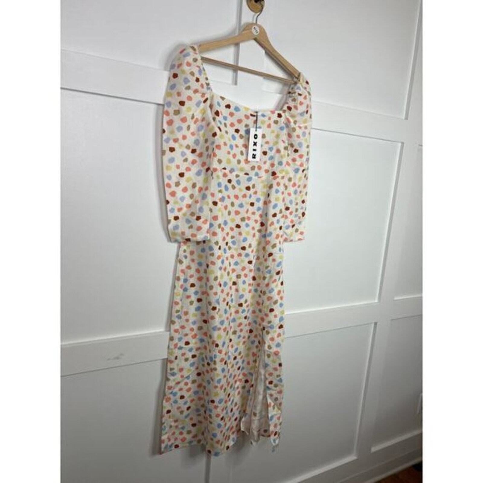 NWT Rixo Long Sleeve Square Neck Smocked Hattie Midi Dress Multi Spaced Tulip image 3