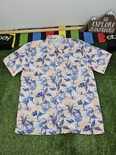 Columbia pfg men hawaiian shirt size L peach blue tropical fish palm shortsleeve
