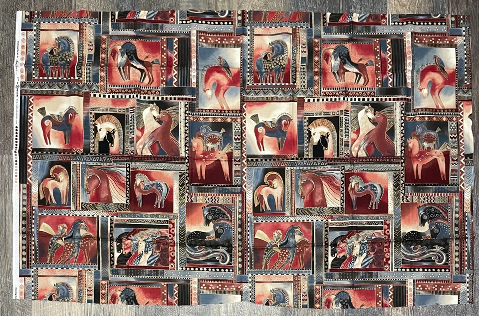 Dancing Horses Laurel Burch Clothworks Metallic Motifs Cotton Remnant 27" x 43" - Image 2 of 3
