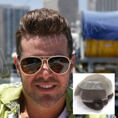 HAIR NATURE Sistema de reemplazo de cabello humano para hombre frente de encaje francés mono toupee fino