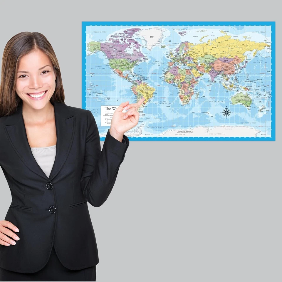 Paquete de 2 - Mapa del mundo laminado y conjunto de carteles de mapa de Estados Unidos - Mapa de gráfico de pared del mundo Foto 4 de 4