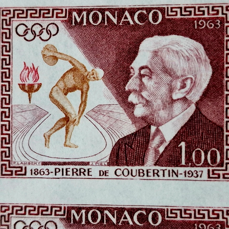 摩纳哥 1963 年 Imperf 奥运会全新邮票 2 张邮票 - 签名摩纳哥博物馆 YT $120.00++ — 第 2/4 张图片