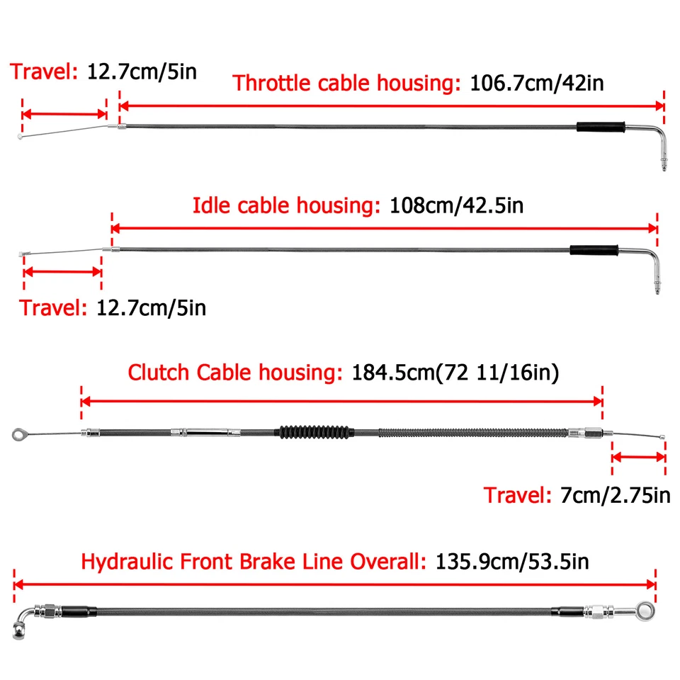 Kit de cable extendido manual MOFUN 14” 16” para Harley Dyna Super Glide no ABS Foto 2 de 4