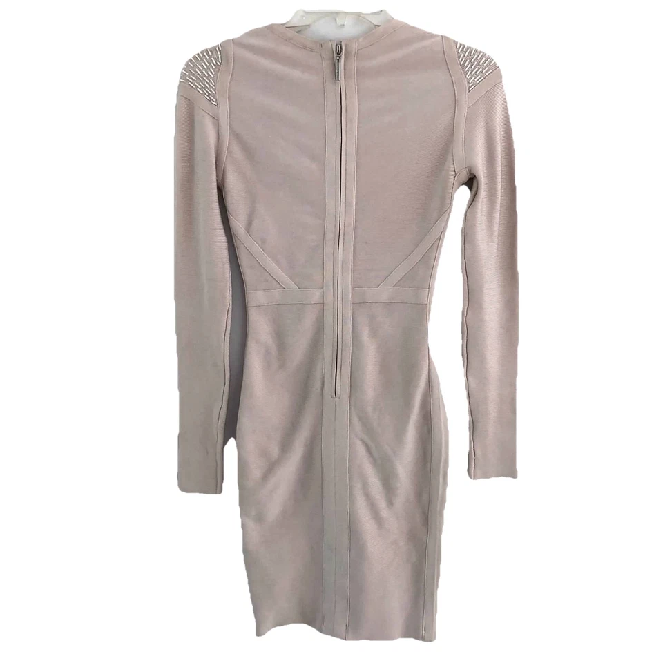 Marciano Women Peach Bodycone Dress Suze XS Long Sleeve Beaded Bandage Stretch - Image 3 of 4