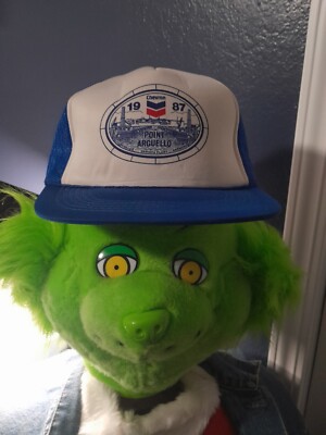 Vintage Chevron mesh print Gas Oil Trucker Hat Adjustable Blue Cap Snap Back